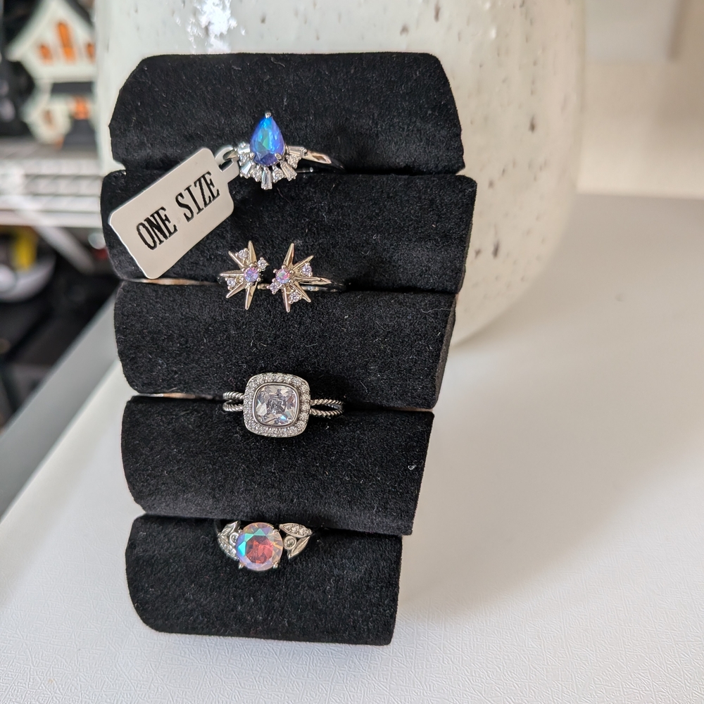 Elegant Silver and Blue Women's Ring Set